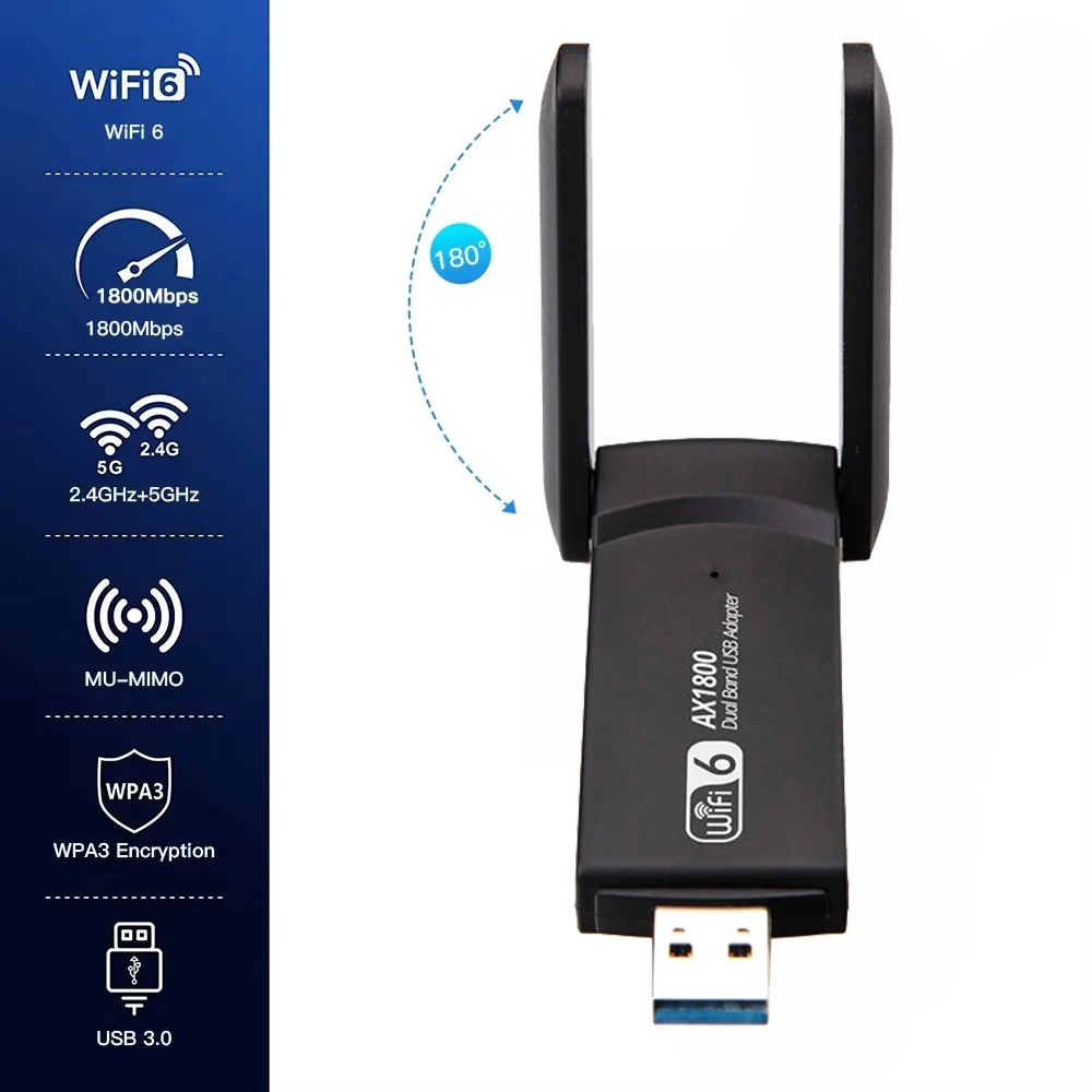 Адаптер Wi-Fi 6 AX1800 USB 3.0 двухдиапазонная беспроводная сетевая карта 2 4G/5G внешняя