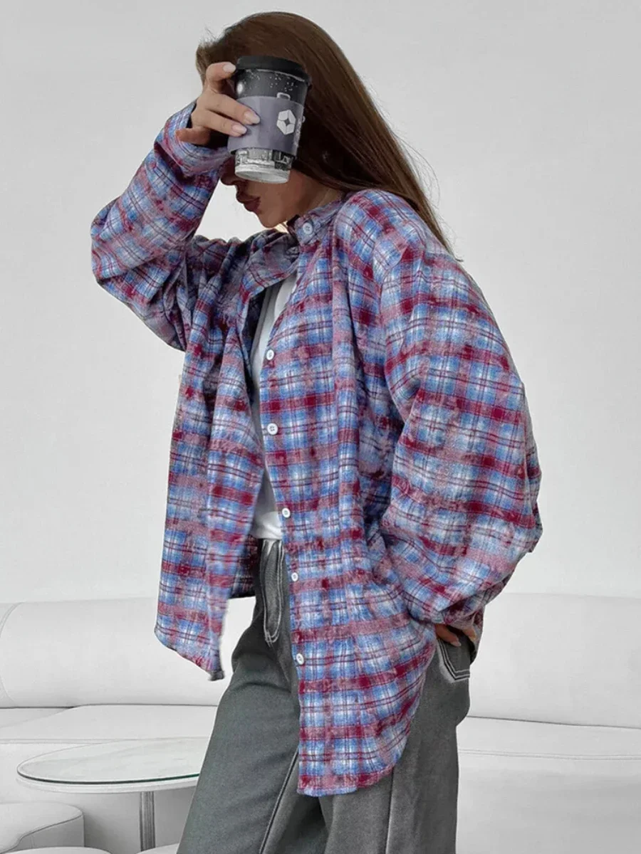 Wolfeel женские винтажные клетчатые рубашки с принтом женская модная уличная блузка