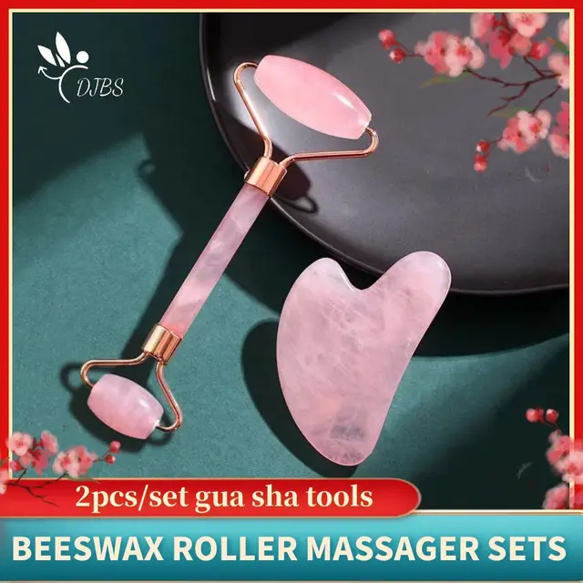 Pink Beeswax Massager For Face Roller Guoache Scraper Set Facial Skin Care Gua Sha Set Beauty Health Tools 1