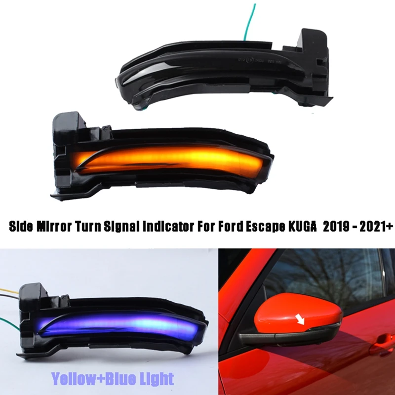 

Car LED Side Rearview Mirror Light Turn Signal Indicator for Ford Escape KUGA 2019 2020 2021+ Yellow+Blue