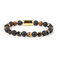 luxury natural stone lava rock couple bracelets faces india onyx tiger eye beads women men bangles stainless steel jewelry gift