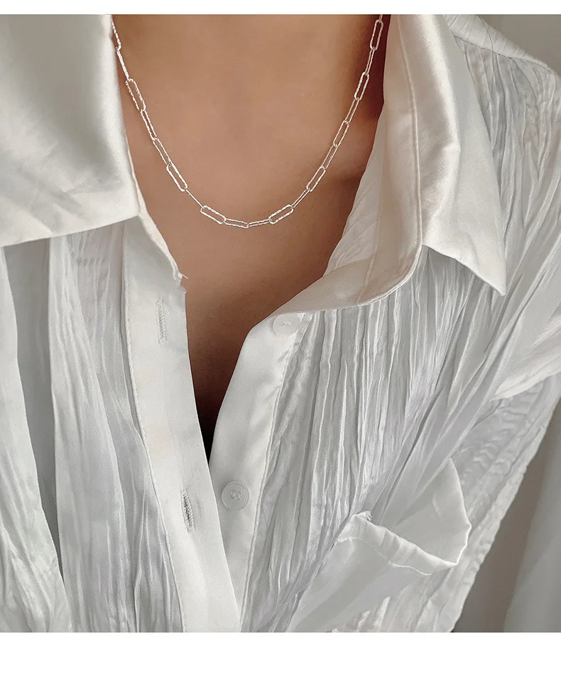 

925 Stamp Hiphop Necklace New Fashion Simple Geometric Handmade Clavicle Chain Party Jewelry Gifts for Women