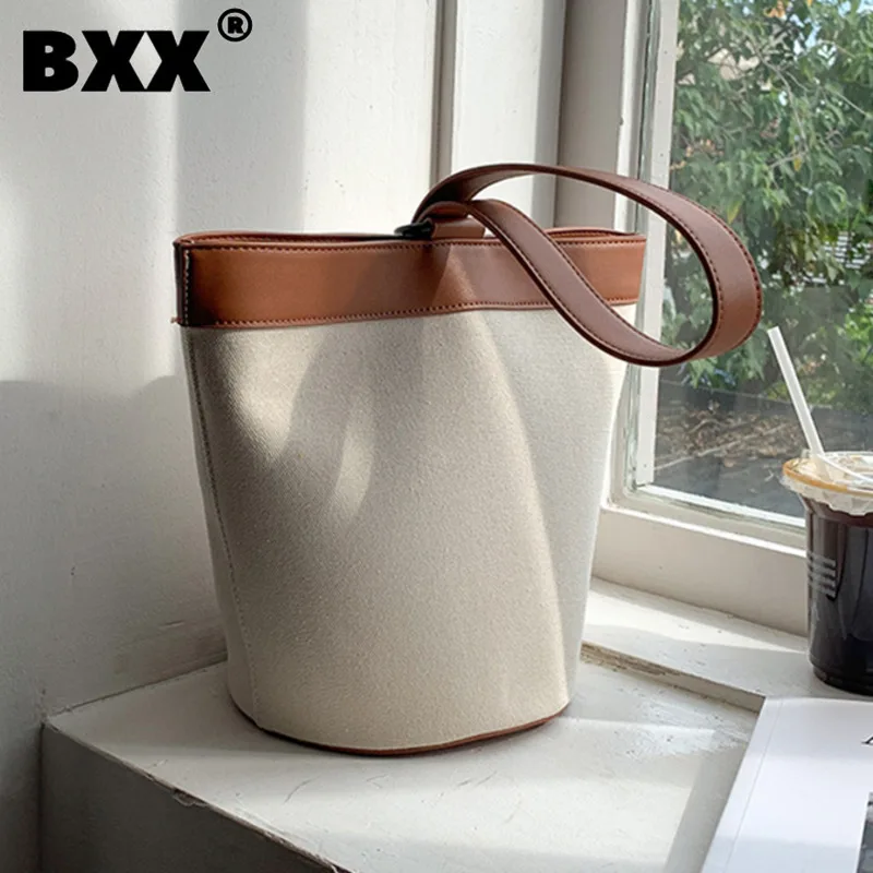 

[BXX] Bucket Contrast Color Handbag For Women 2023 New Fashion Versatile Shoulder Underarm Bag Female Shopping Bags 8AB563