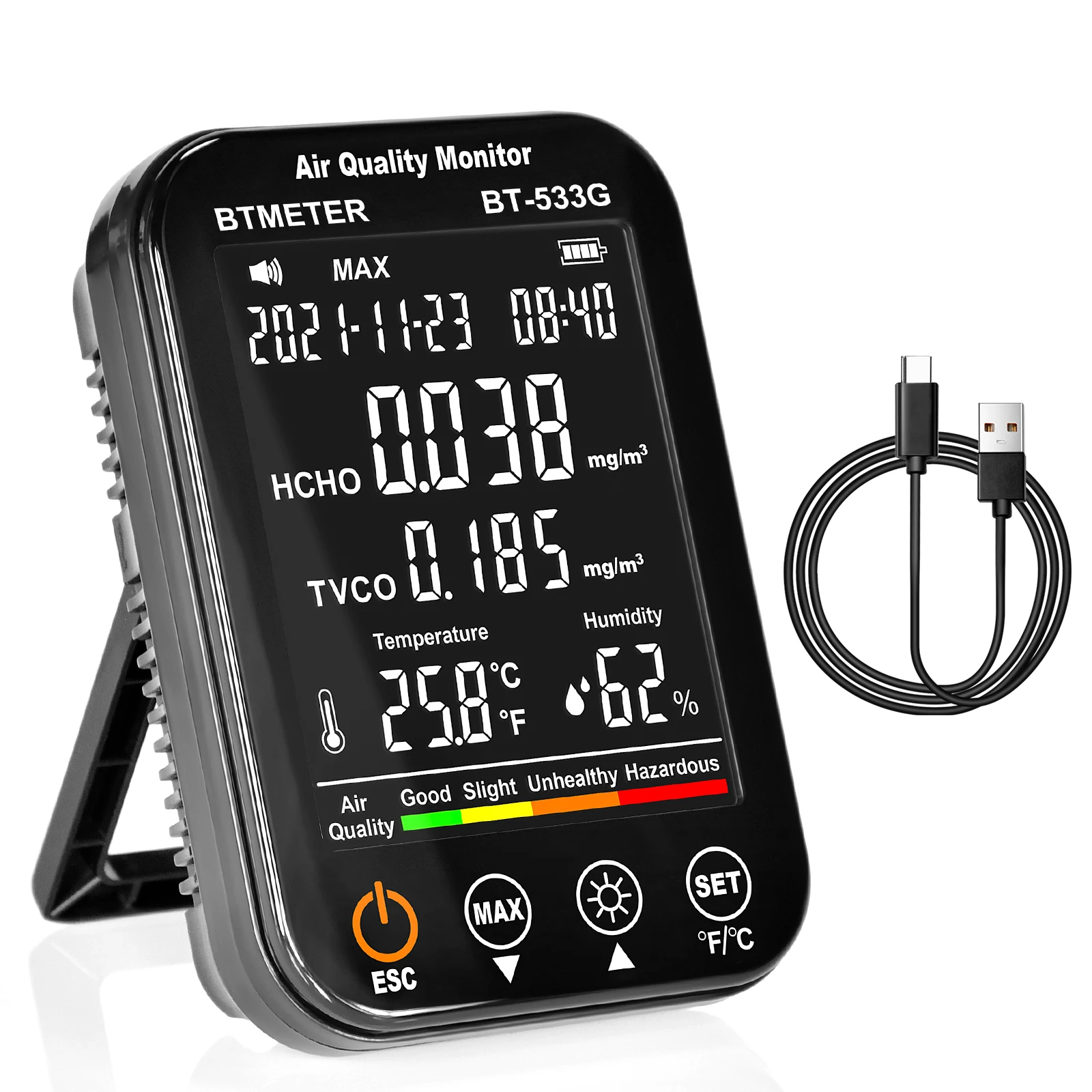 Фото BTMETER 4-в-1 для помещений, монитор качества воздуха, формальдегидный HCHO/детектор TVOC точный тестер, профессиональный для домашнего использования №1