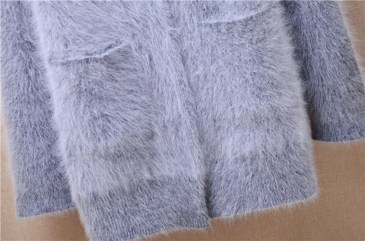 04 Женская осенне-зимняя одежда серая волосатая норка кашемир вязаные свободные