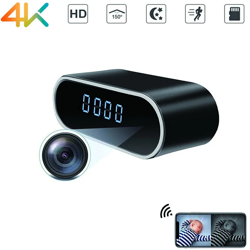 

4K HD WIFI Mini Clock Secret Alarm Cam Portable Night Vision Motion Detection Home Security Video Recorder Suport Hidden TF Card