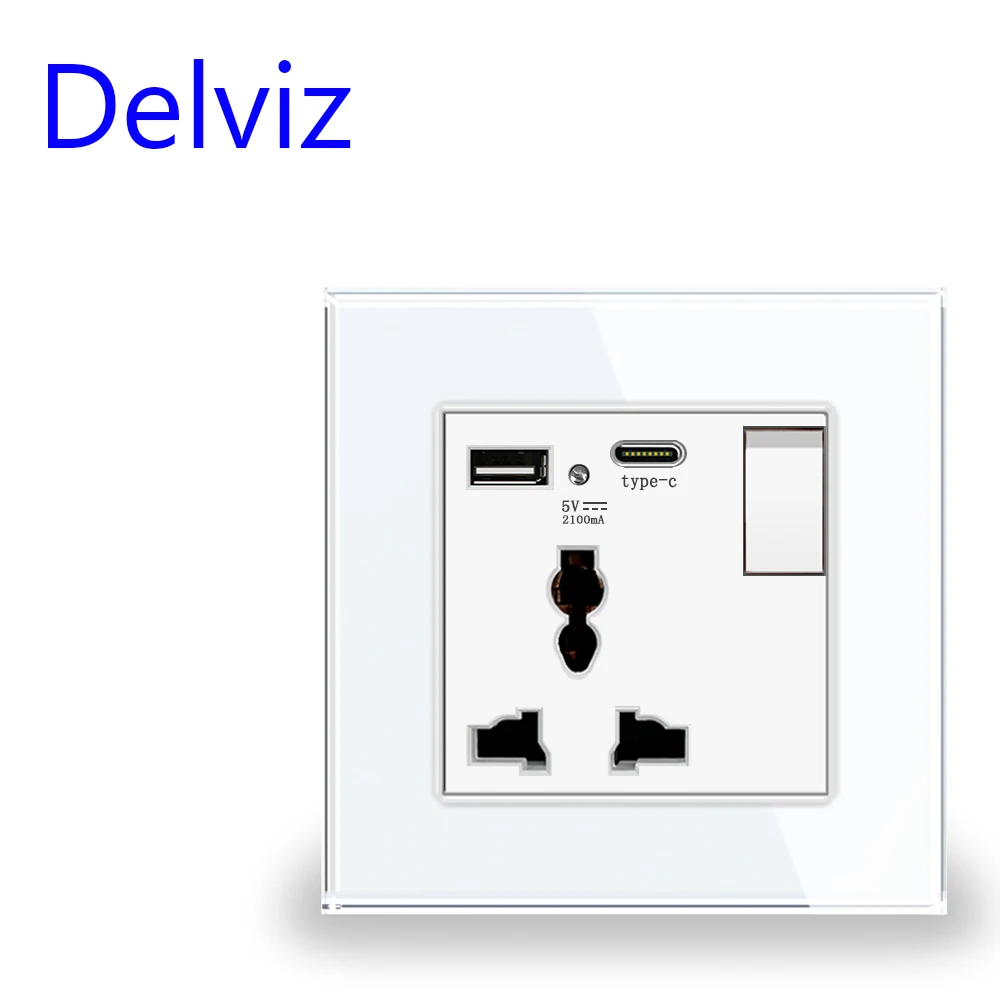Универсальная розетка USB Delviz 2 А с управлением переключателем стеклянная панель