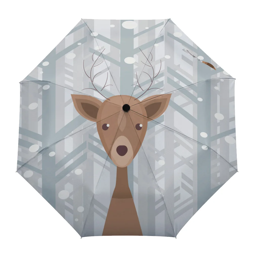 

Женский ветрозащитный зонтик с рисунком зимнего снега и оленя