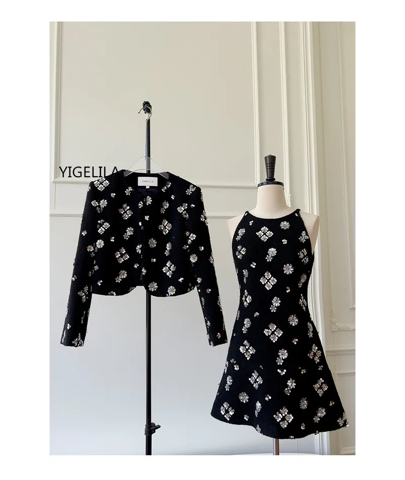 YIGELILA женское твидовое платье комплект пальто французский дизайн шерстяная