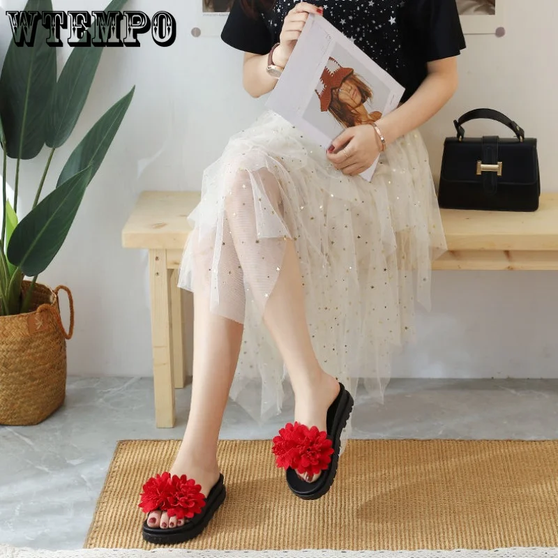 WTEMPO Fashion Women Slippers Summer Beach Platform Shoes Flower Sandals Outdoor Soft Non-slip Flip Flops Dropshipping