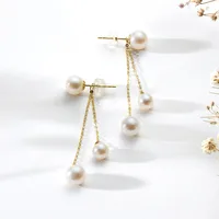 Pure Gold Earrings For Women Natural Freshwater Pearl Earrings Drop Tassel Two Ways to Wear Real 18K Yellow Gold Link Tassel