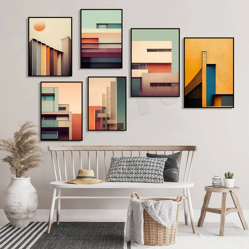 Minimalist city architecture minimalist fantasy California modern poster neutral colors design