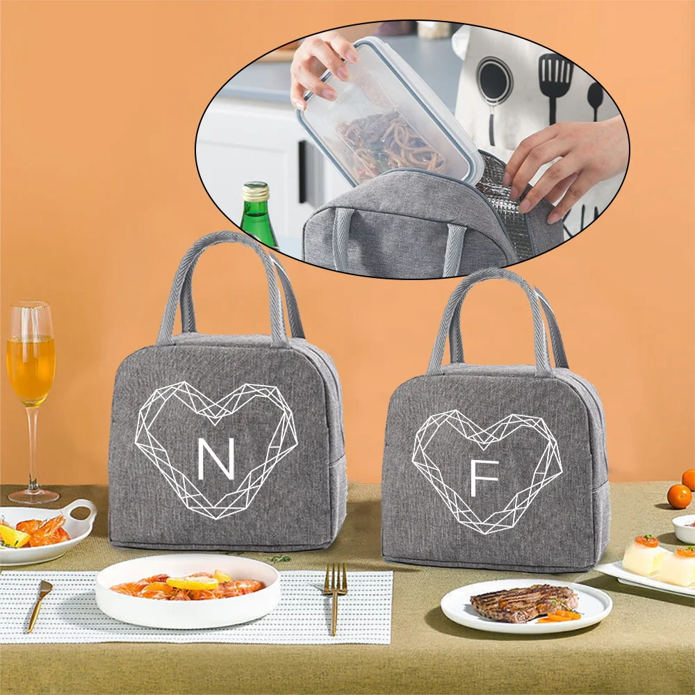 

Cooler Bag Insulated Thermal Lunch Bags Handbag Women's Picnic Packet Diamond Letter Print Tote Case Food Storage Pouch for Kids
