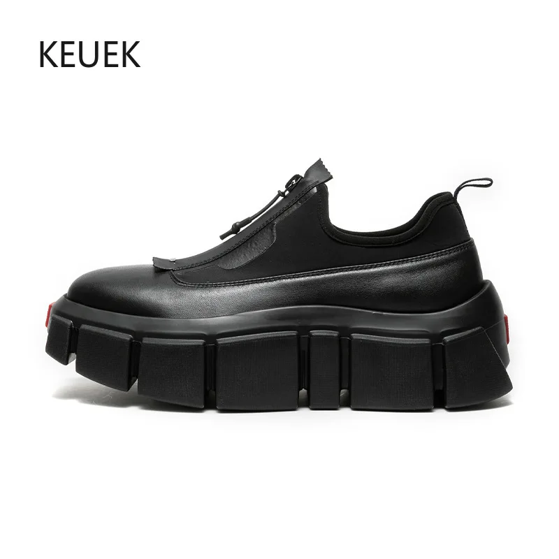

New Designer Fashion Genuine Leather Thick Sole Men Shoes Height Increasing Flat Platform Casual Leather Shoes Male Loafers 5A