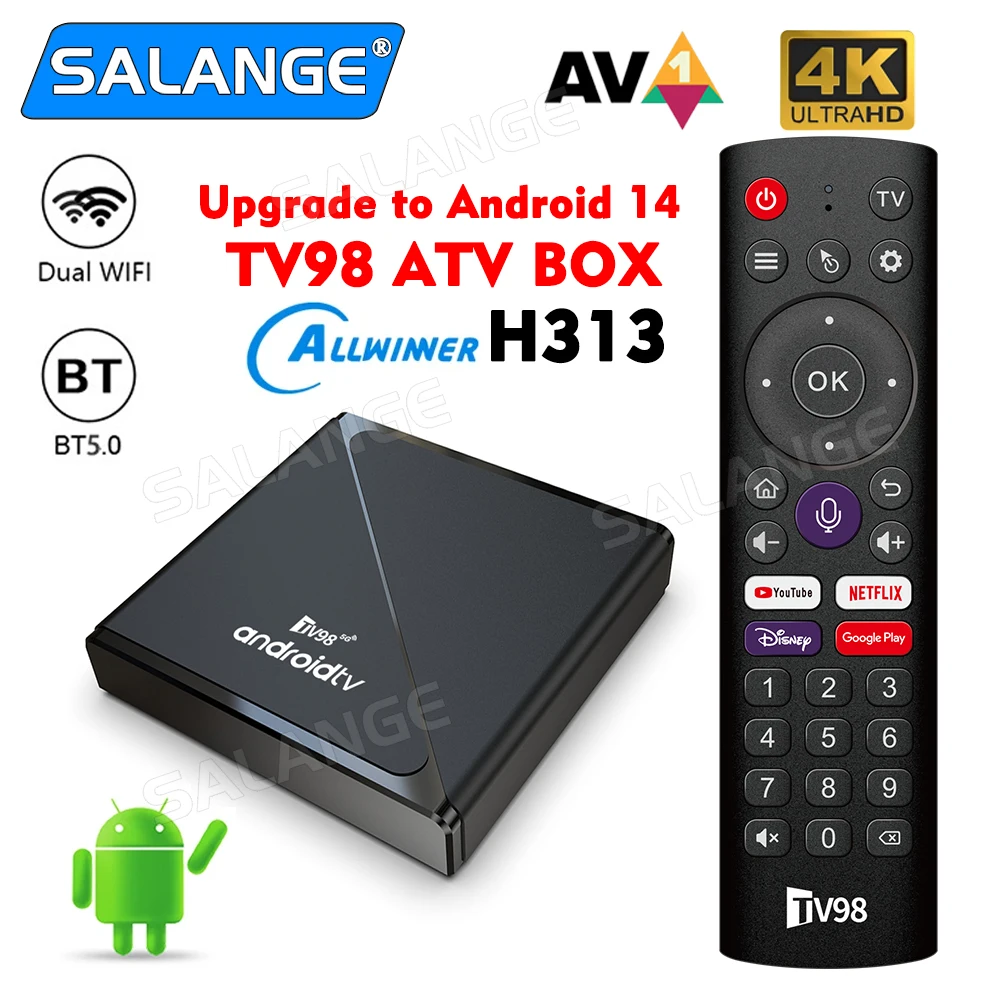 ТВ-приставка TV98 ATV Pro Android 14 Allwinner H313 4 ядра 8K 4K Двойной Wi-Fi Bluetooth 5 0 голосовой пульт