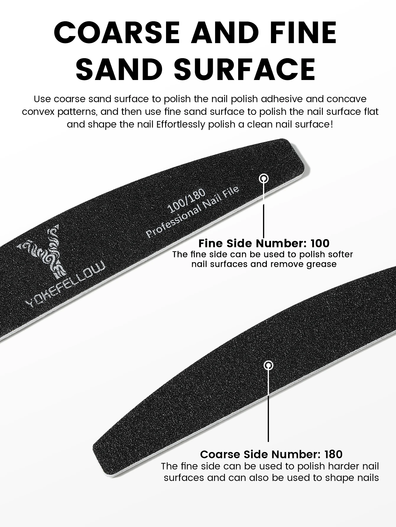 Профессиональная пилочка для ногтей 100/180 полумесяц наждачная YOKEFELLOW шлифовка