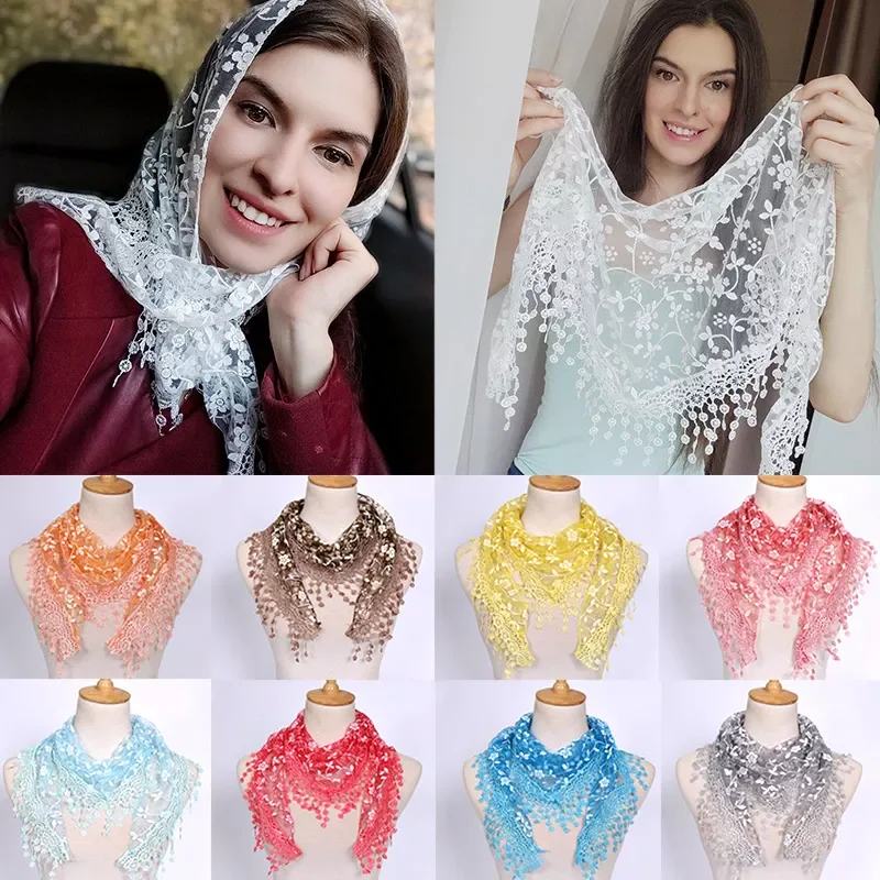 

Shawl Female Scarf Women Tassel Shawls Scarves Hollow Out Silk Hijab Women Flower Lace Pendant Scarf Wrap