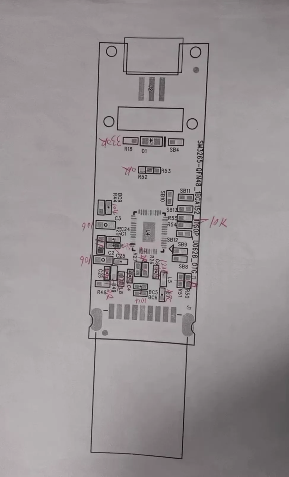 Фото Плата контроллера USB-накопителя Silicon Motion SM3265 USB 3.0, односторонняя печатная плата BGA132 + TSOP48 с контактными площадками для пайки №3