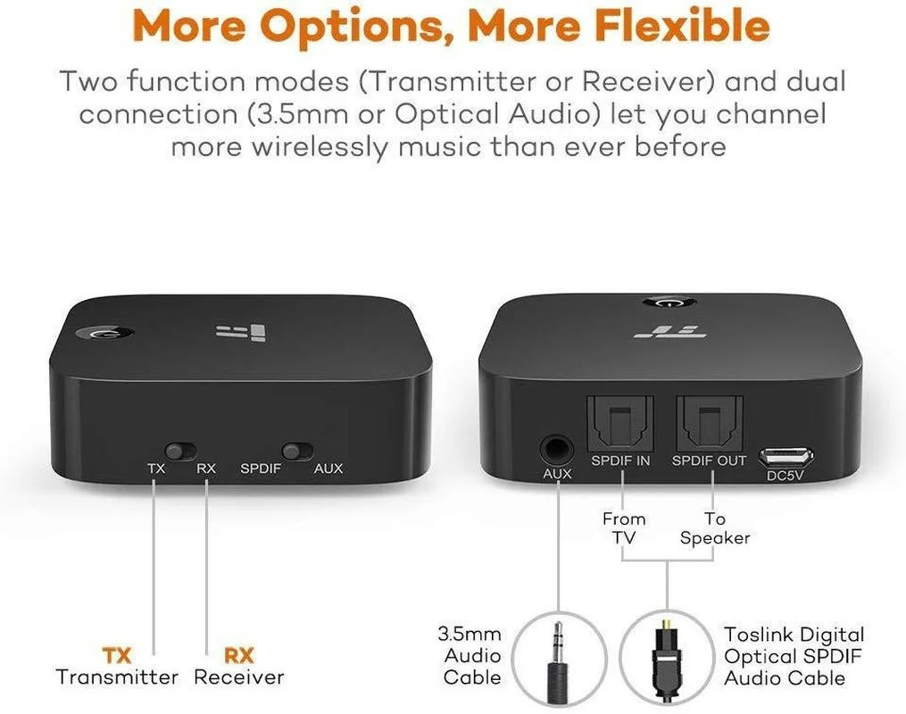 TaoTronics Bluetooth Adapter 5.0 Wireless Audio Transmitter/Receiver aptX Low Latency 3.5mm AUX Dual Link Transmitter &amp Receiver |