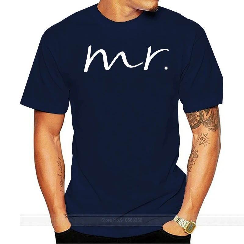 

Мужская хлопковая футболка с надписью совпадающие парные футболки-Mr и Mrs, черная модная футболка, брендовая футболка