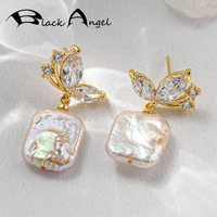 black angel new 18k gold baroque pearl earrings 925 silver jewelry zircon butterfly natural freshwater pearl earrings for women