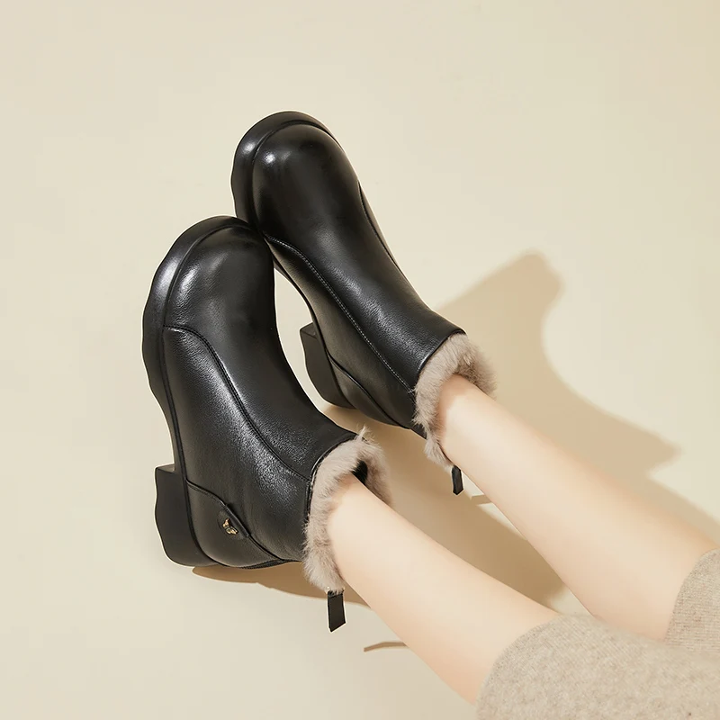 AUTUSPIN женские ботинки из натуральной коровьей кожи модные черные туфли зимние