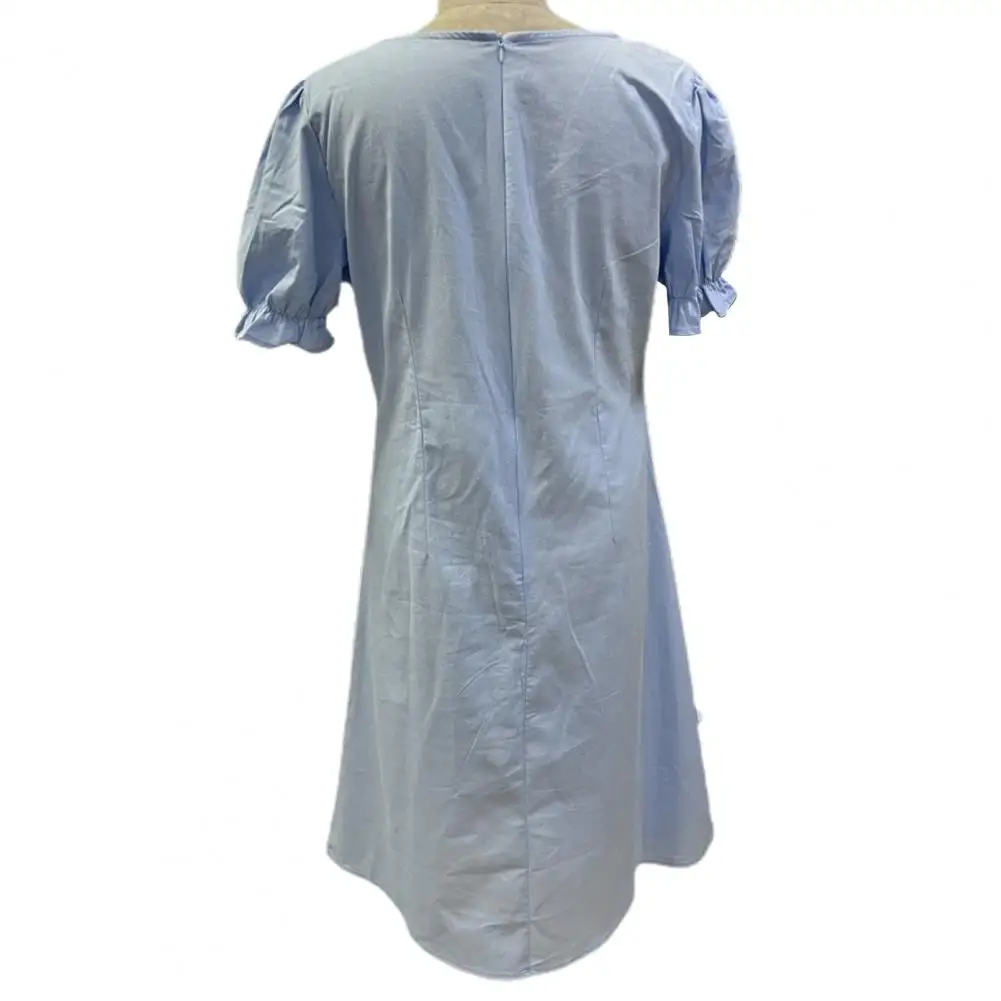 

Popular Women Dress Soft Party Dress Mid-calf Length Cotton Linen Texture Retro Dress Dressing Up