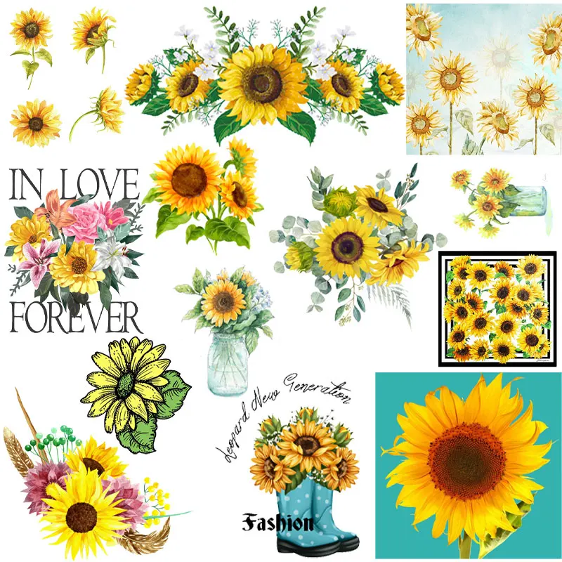 

Sunflower Watercolor Flower Ukraine Symbol Patch Clothing Thermoadhesive Patches on Clothes Iron-on Transfers Sticker Applique