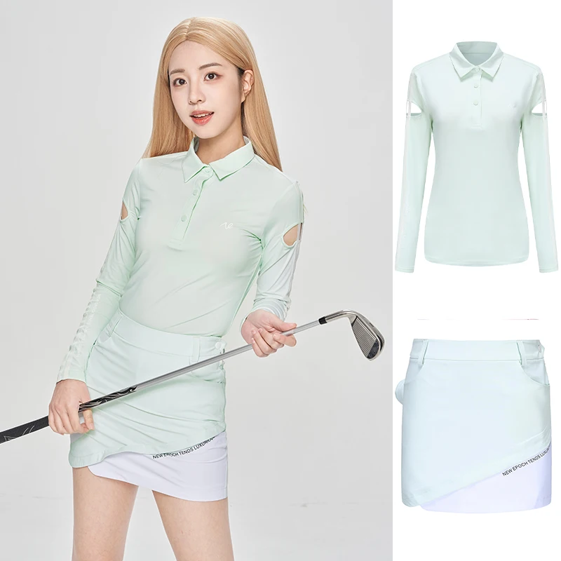 

Women's Summer Golf Top Sunscreen Long Sleeve Design Mesh Red Breathable Slim Fit Skirt Set Apparel