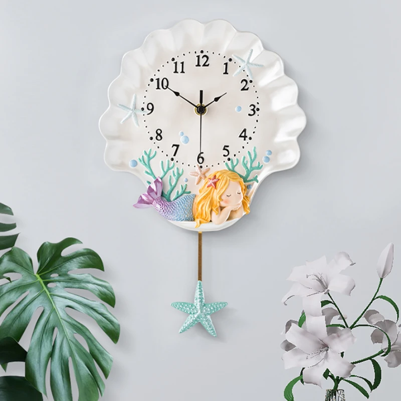 

Детские часы, милые Мультяшные бесшумные настенные часы принцессы для гостиной, модные креативные часы с полимерным рисунком для спальни, домашний декор