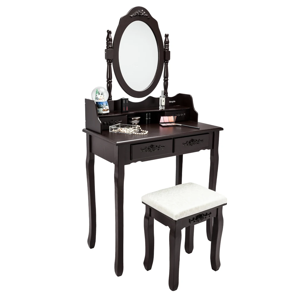 

Dresser Modern Concise 4-Drawer 360-Degree Rotation Removable Mirror Dressing Table Brown Refined Workmanship[US-Stock]