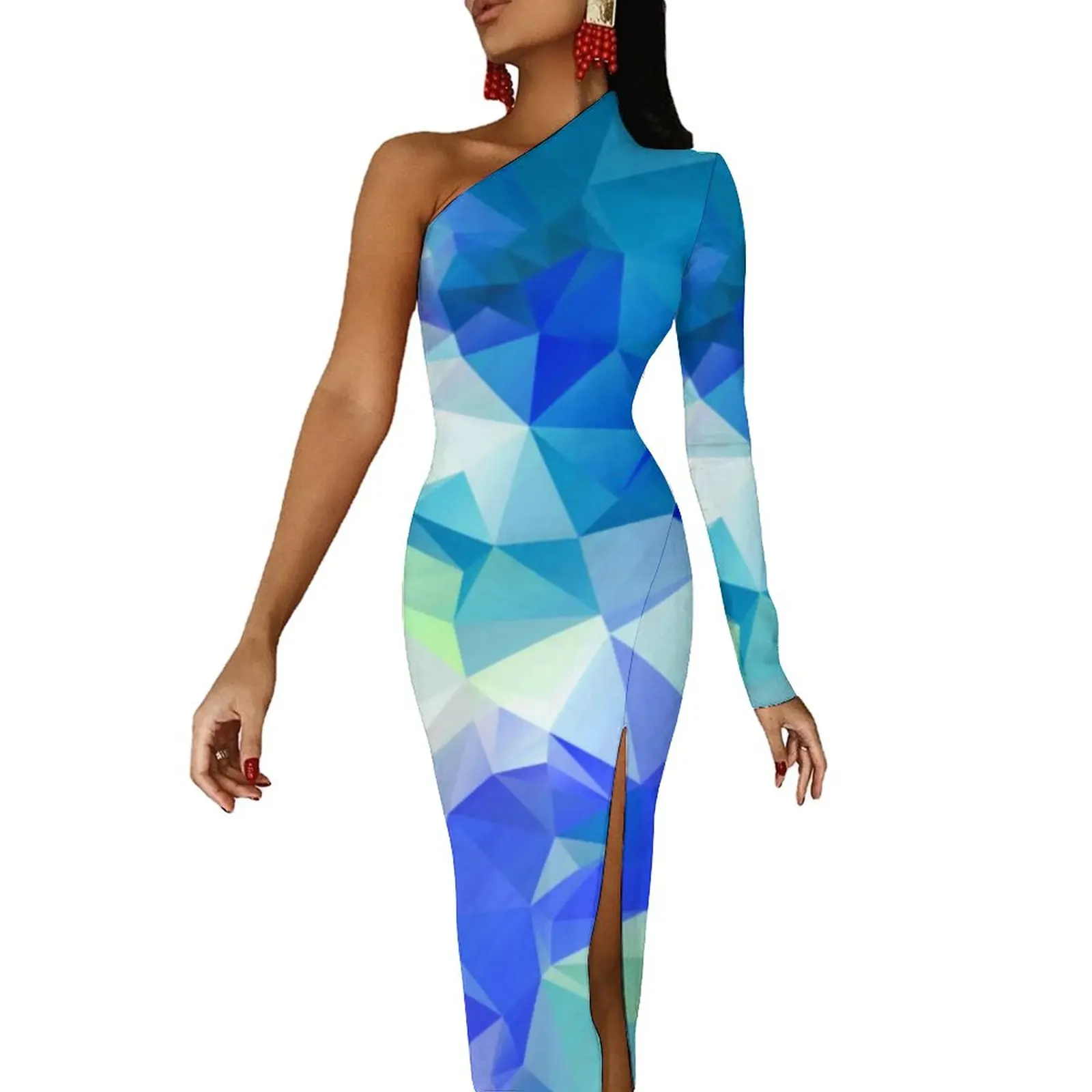 

Abstract Geometry Bodycon Dress Womens Northern Lights Print Kawaii Maxi Dress Long Sleeve Party Design Dresses Birthday Gift