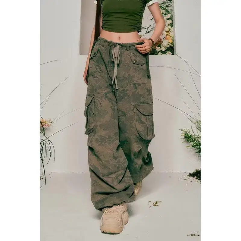 

Брюки-карго женские с карманами, винтажная уличная одежда в стиле хип-хоп, камуфляжные Широкие штаны