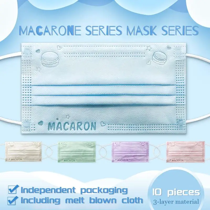 

2022 Macaron Face Mask Summer Thin Dustproof And Breathable Three Layers Of Protection Meltblown Cloth Disposable Adult Mask