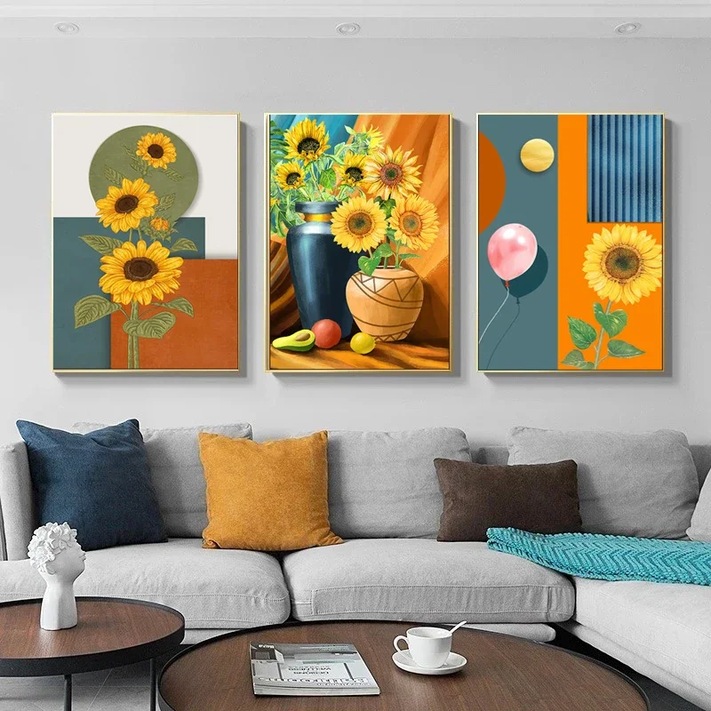 Плакат с подсолнухами и бабочками на холсте