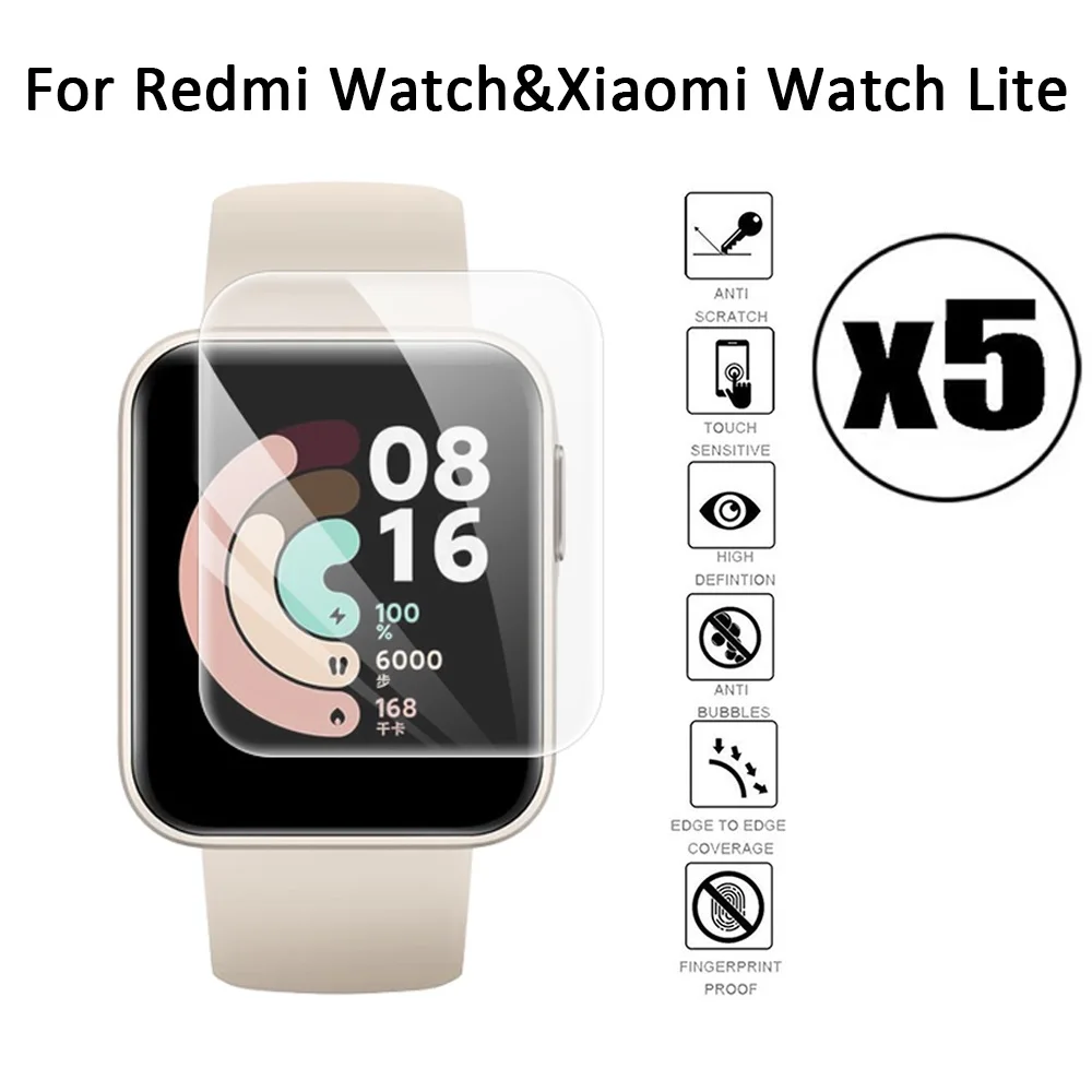 

5Pcs Films Full Coverage Screen Protector for Xiaomi Redmi Watch Mi Smart Watch Lite Anti-Scratch HD Hydrogel Protective Film