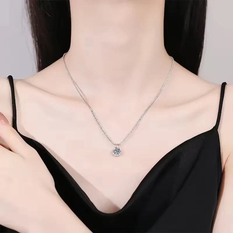 Фото QMSHR 1-2CT Ожерелье из белого золота с муассанитом для женщин, классический кулон с четырьмя крапанами, свадебные украшения, серебро 925 пробы №4