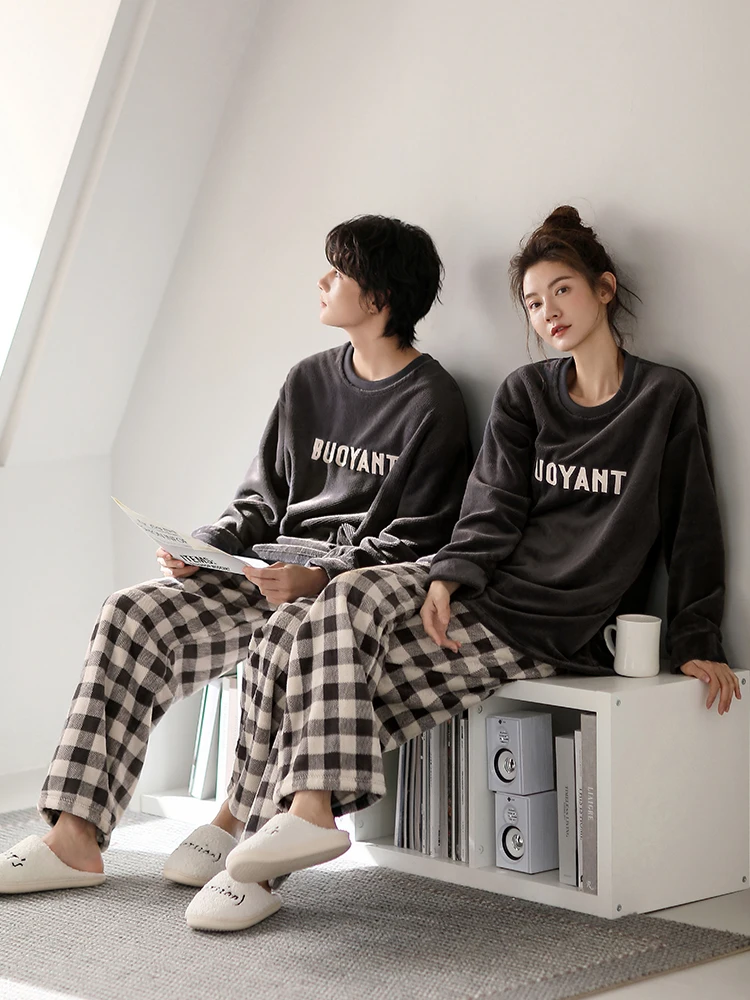 Женские пижамы для пар Yue Nei осенне-зимние из кораллового флиса на утолщенной