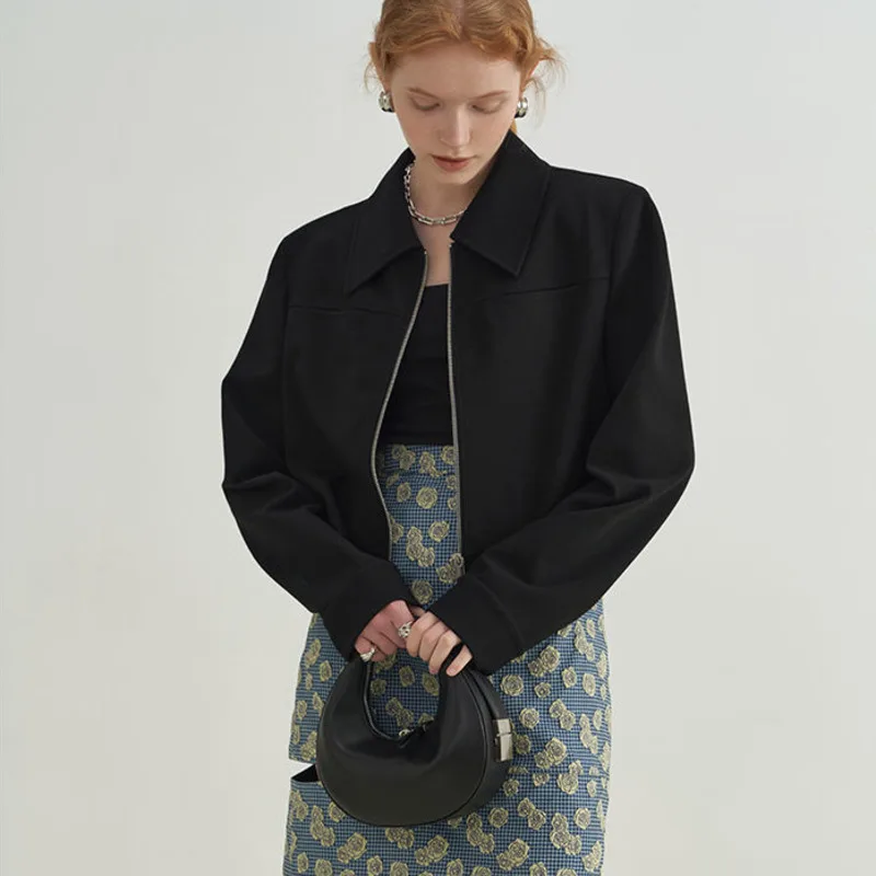 

Женская Повседневная Свободная верхняя одежда с длинными рукавами в Корейском стиле модная однотонная верхняя одежда на молнии уличный универсальный дизайн Наплечные подушечки Новинка 2022