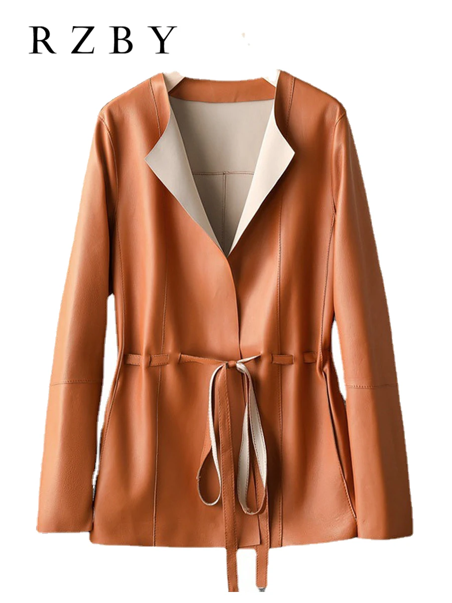 100% натуральная овчина женская куртка из натуральной кожи с поясом Свободная