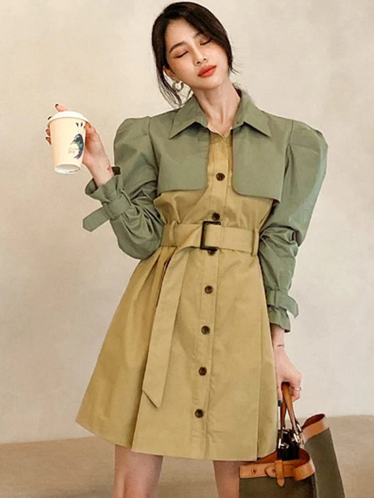 

spring autumn new arrival fashion comfortable Single breasted temperamental high quality shining elegant patchwork a-line trench