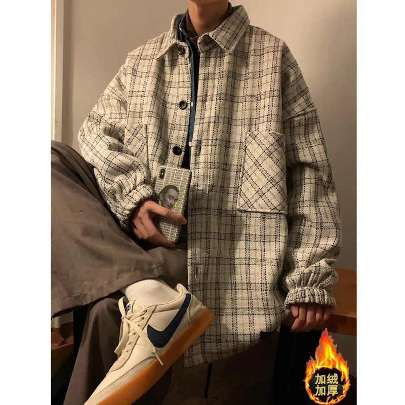 Winter Jacket Men Warm Fashion Retro Thicken Plaid Jackets Men Streetwear Korean Loose Thick Short Coat Mens Outwear M-2XL