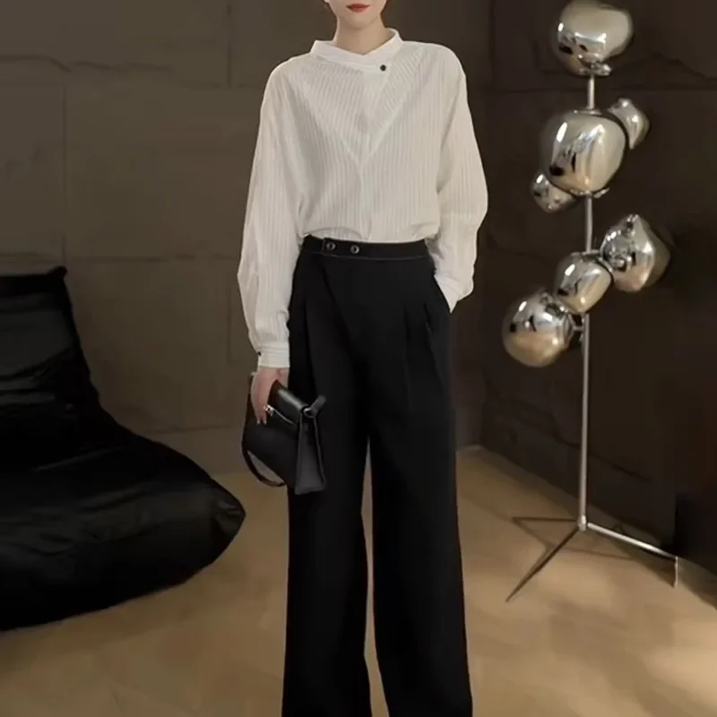 Элегантная полосатая рубашка с круглым вырезом и длинными рукавами элитная