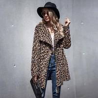 womens imitation fur coat womens leopard print autumn and winter 2021 mid length lapel one button long sleeved woolen coat