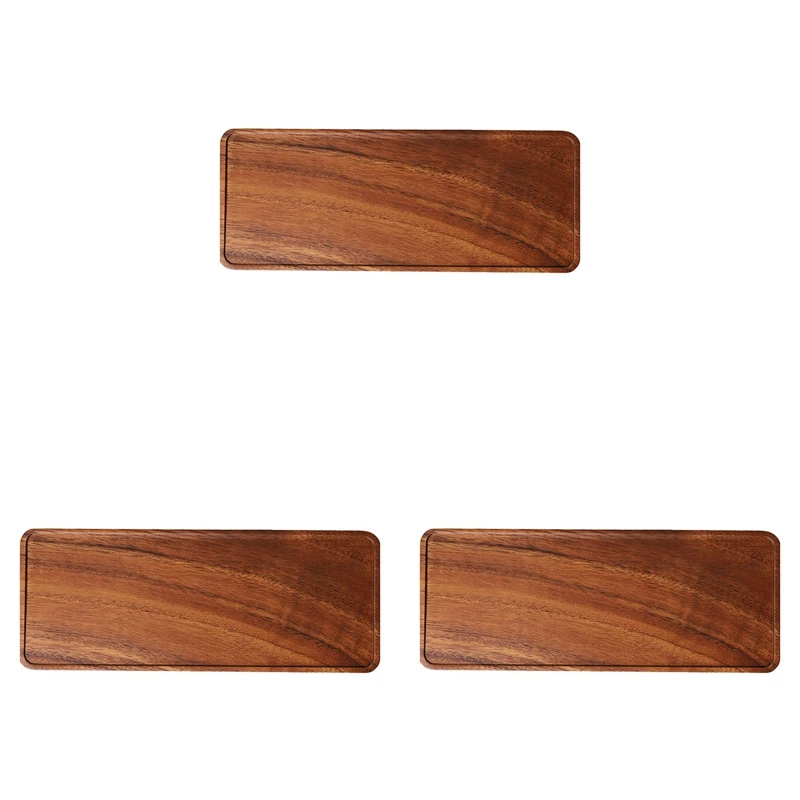 

3X Acacia Wooden Tray, Solid Wood Wooden Afternoon Tea Tray, Fruit Tray, Coffee Shop Simple Snack Tray