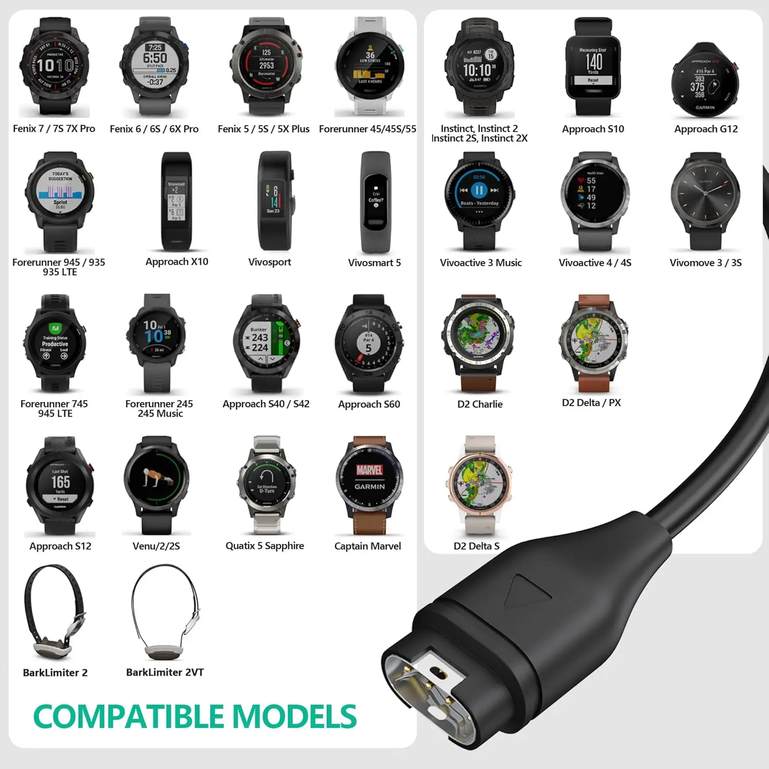 Фото Зарядное устройство, кабель для зарядки Garmin Fenix 8 7 7S 7X 6 6S 6X pro 5 5S 5X plus Forerunner 45 45S 245 Music 935 945 Vívoactive 3 4 4S №2