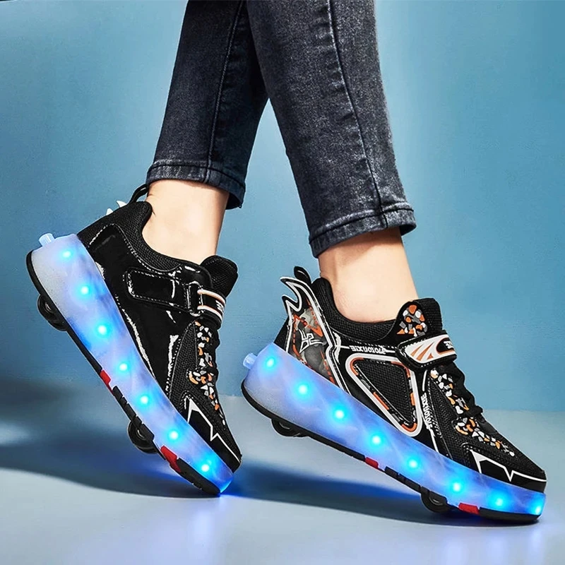 Roller Skates Four Wheels Children Shoes 2022 Fashion Girls Boys Kids Baby Led Light Sport Casual Boot Running Sneaker