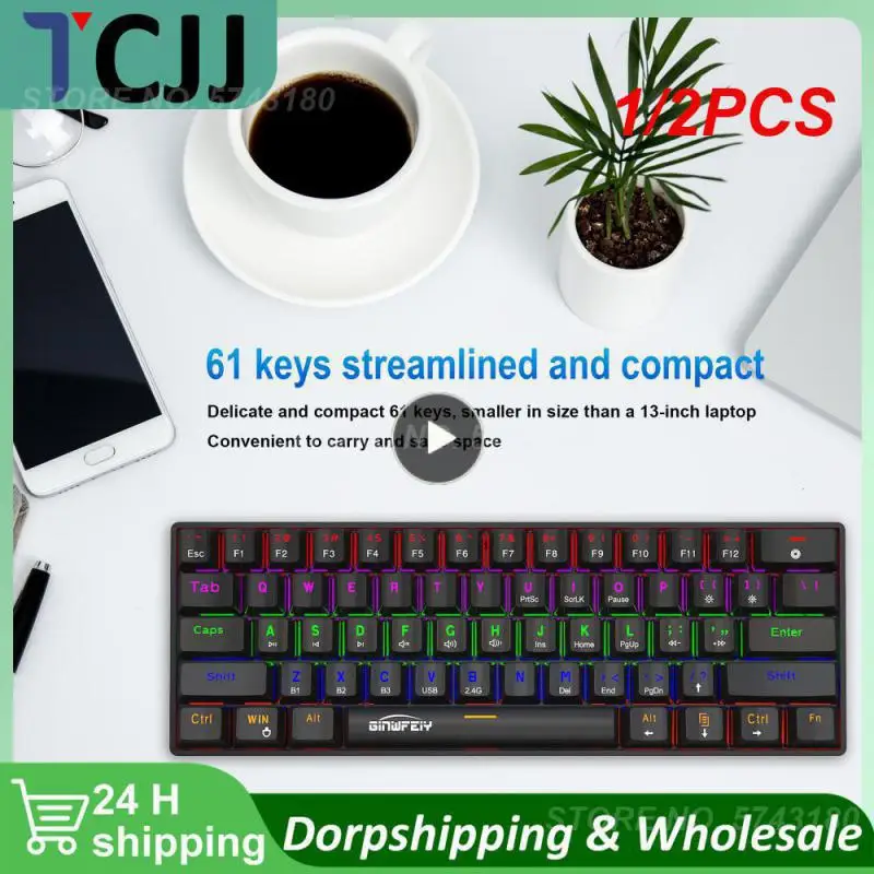 

1/2PCS Fizz K617 RGB USB Mini Mechanical Gaming Wired Keyboard Red Switch 61 Key Gamer for Computer PC Laptop detachable cable