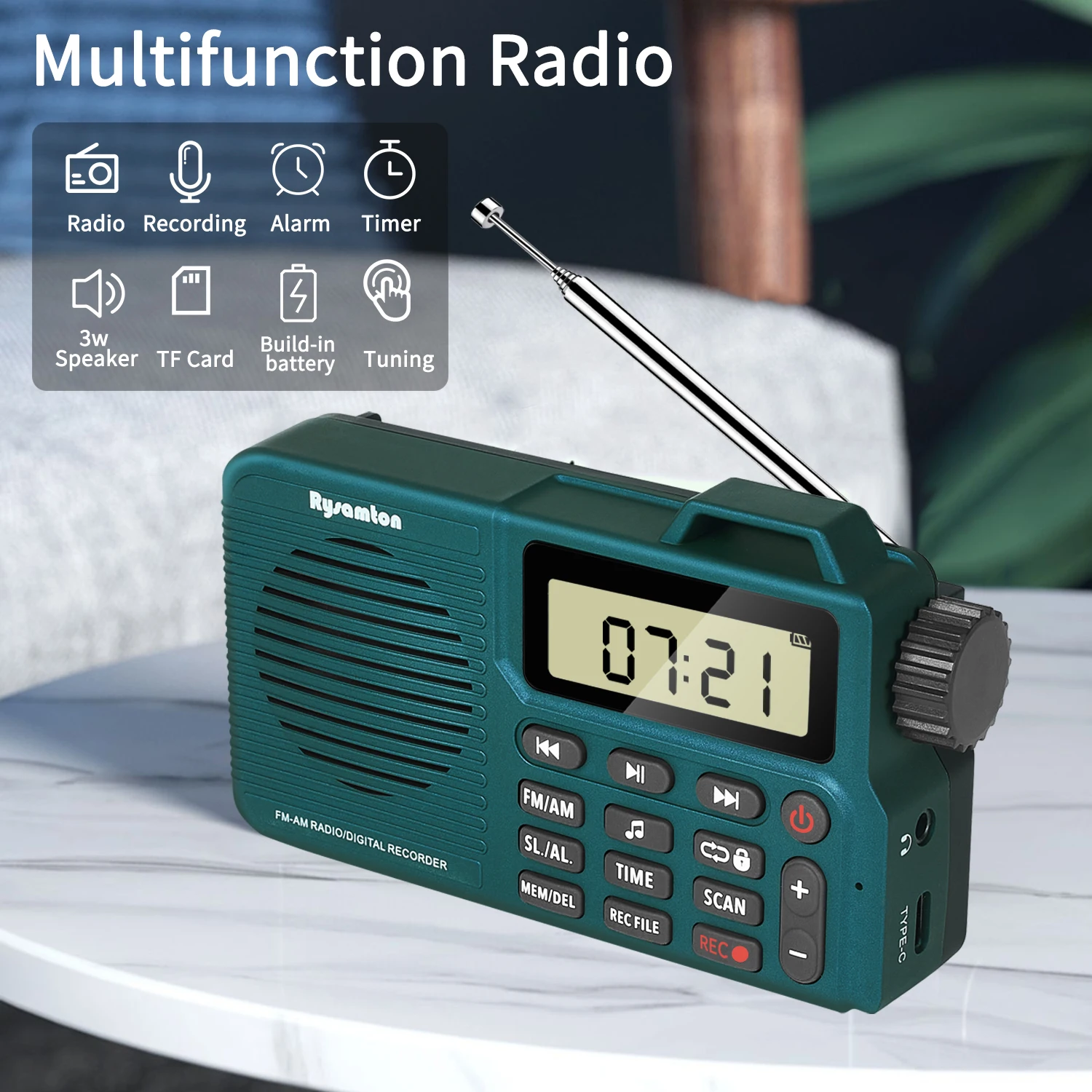 

Portable Bluetooth AM/FM Radio Outdoor Music Speaker Supports SD Card and Recording with Built-in Battery for Long Battery Life