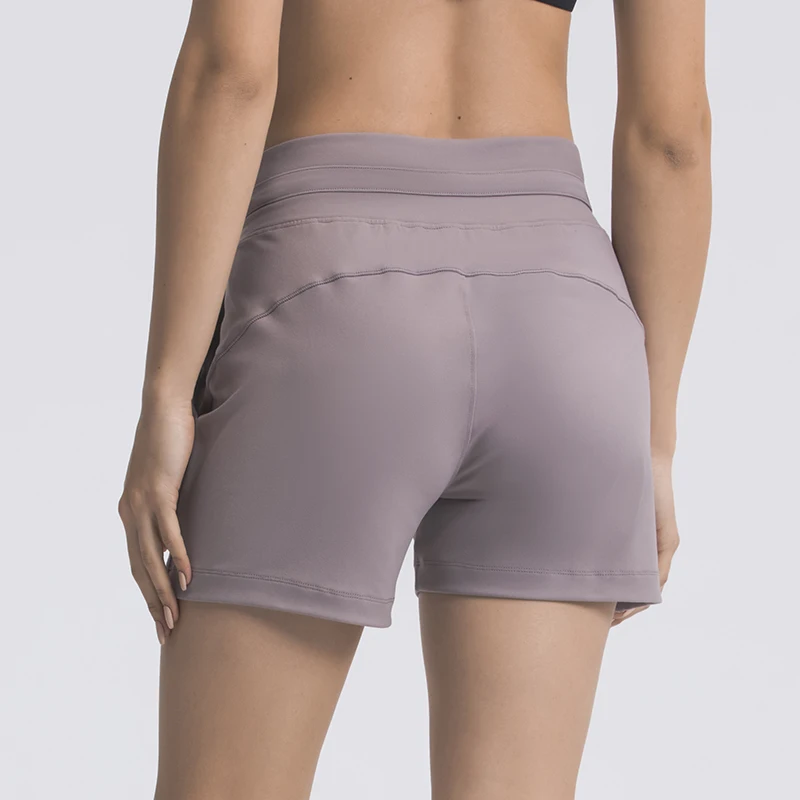 Summer Quick-Dry Drawstring Waist Running Shorts Women Sports Workout Shorts Gym Athletic Shorts with Pockets 4 Inches